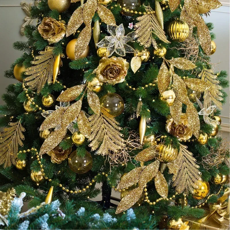 10pcs Glitter Artificial Leaf  - Christmas Wreath Fake review and price